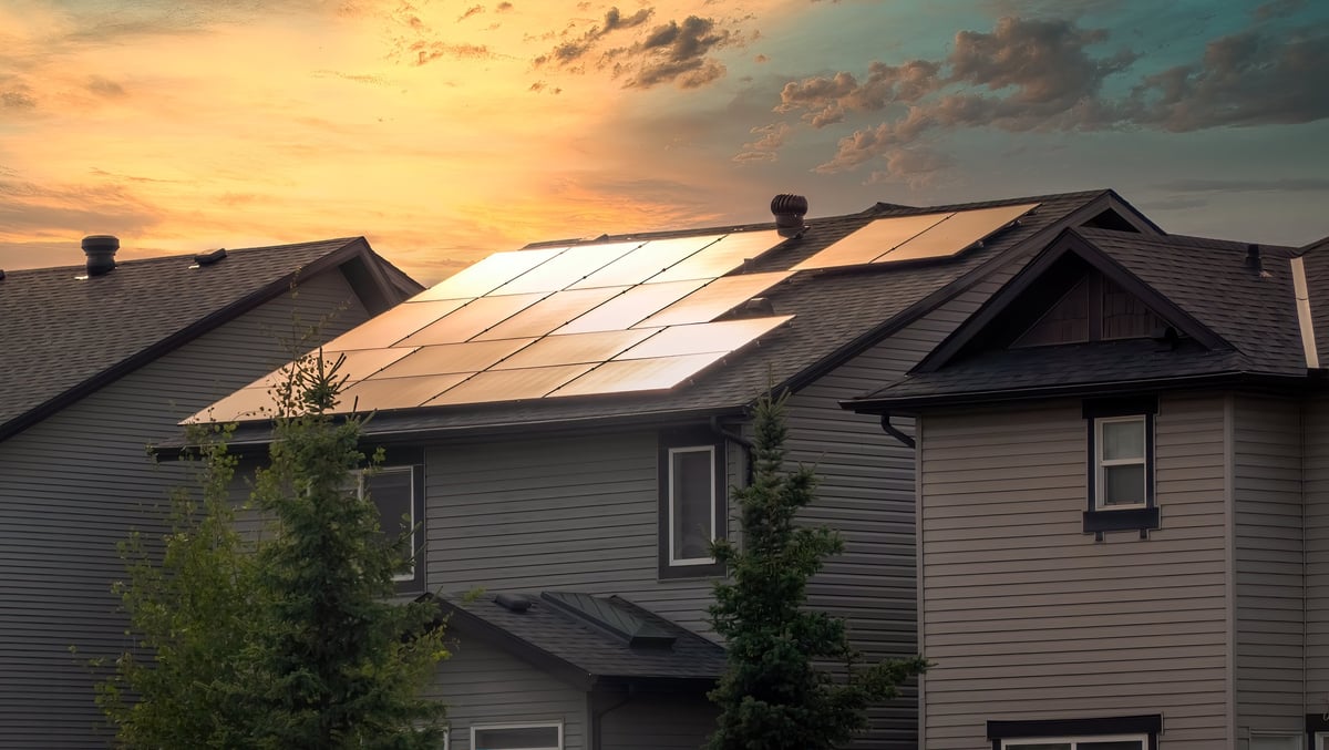 Residential home with solar panel installation, Mexicali summer